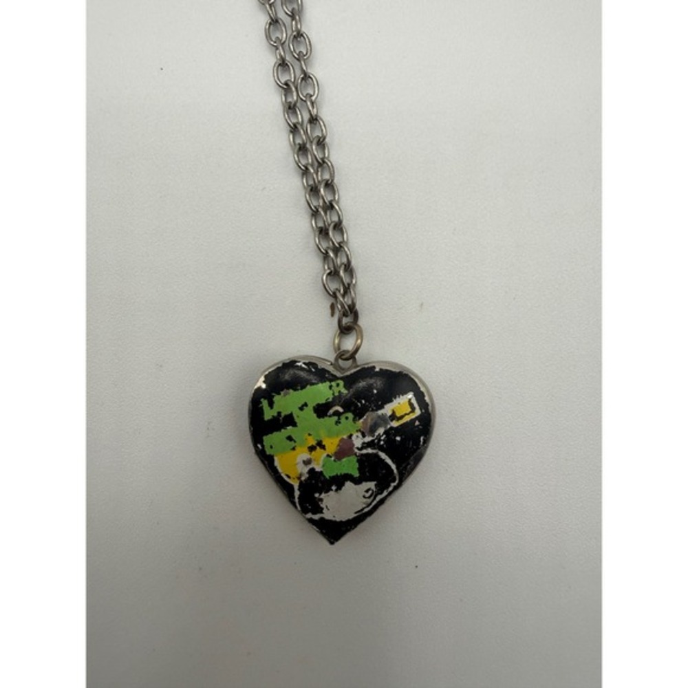 VTG Claire's Black Heart Locket Pendant Necklace‎ Silver Tone Chain Grunge Punk